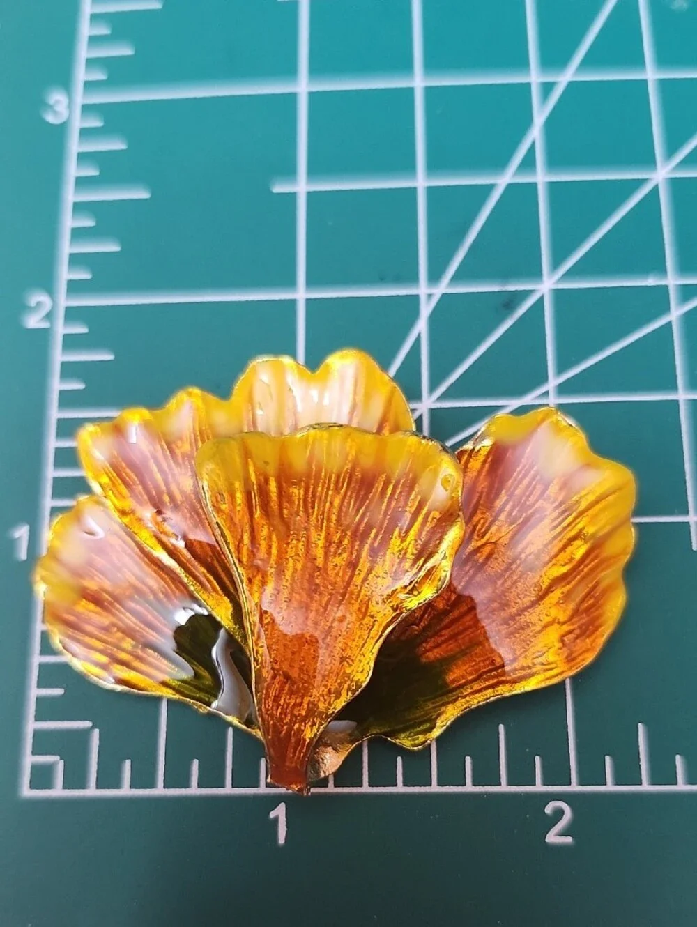 Amber Petal Brooch - Radiant Orange Flower Pin